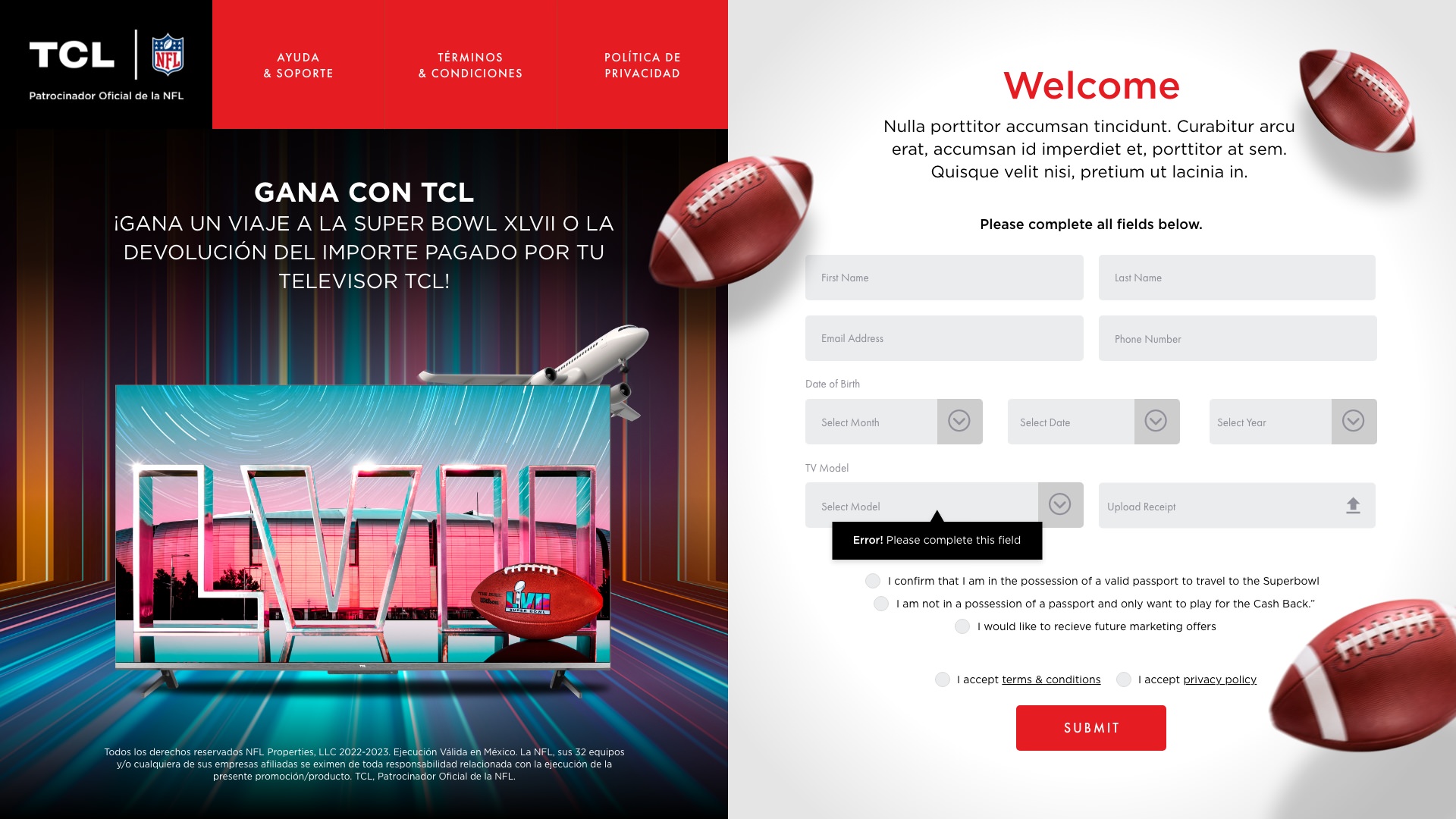 TCL Desktop - Form Page